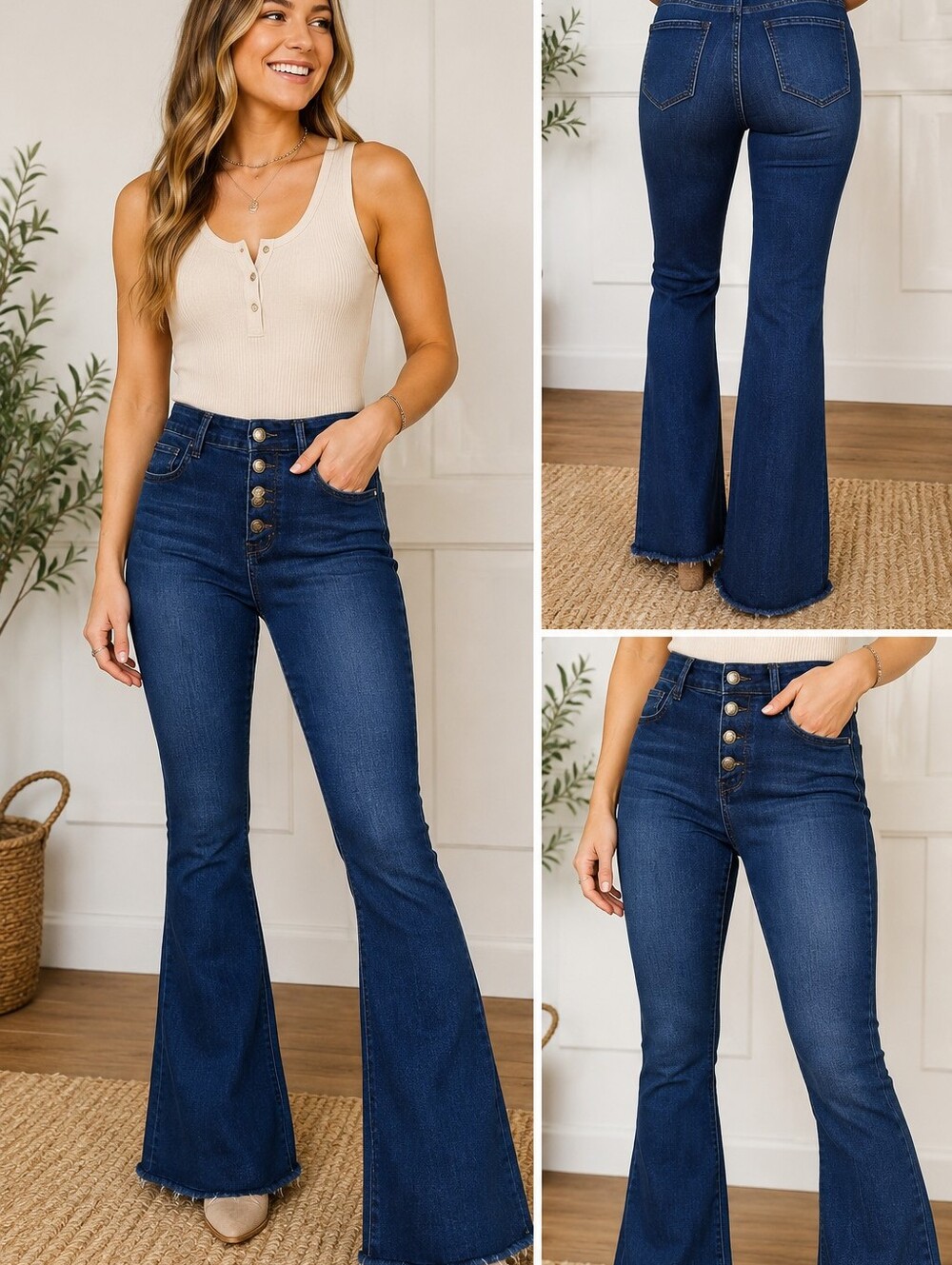 Crazy Train Jeans Womens 15/32 Button Fly Flare Raw Hem Stretch Denim